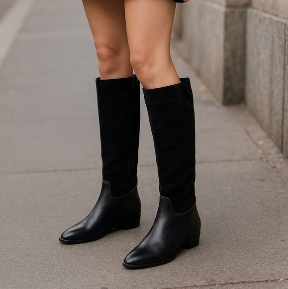 La Vallee Vintage Boots Size 11 Black Leather Pull On New Condition - Picture 1 of 16